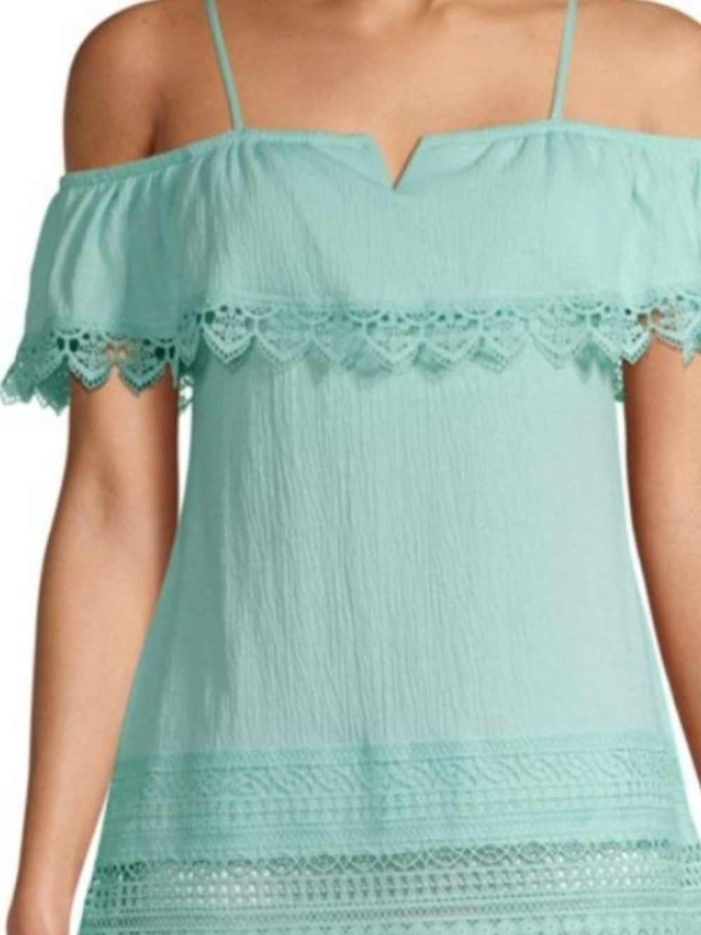 Mint Off-Shoulder Lace-Trim Women's Top